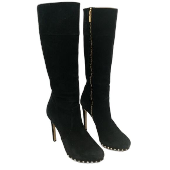 Michael Kors Ailee Gold Studded Black Suede High Heel Platform Boots - Size 9 - Picture 1 of 7